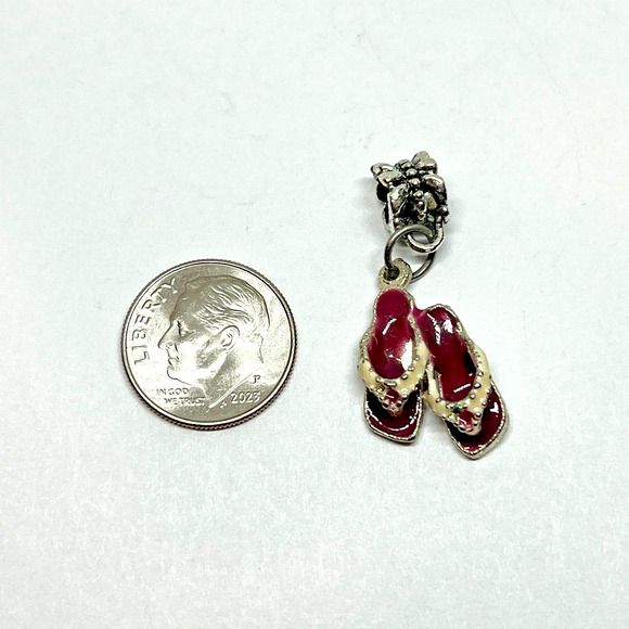 Sandal Flip Flop Vintage Beach Charm Dangle for European Bracelet or Necklace - Picture 2 of 3